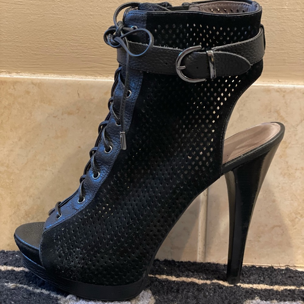 Lace up open toe booties